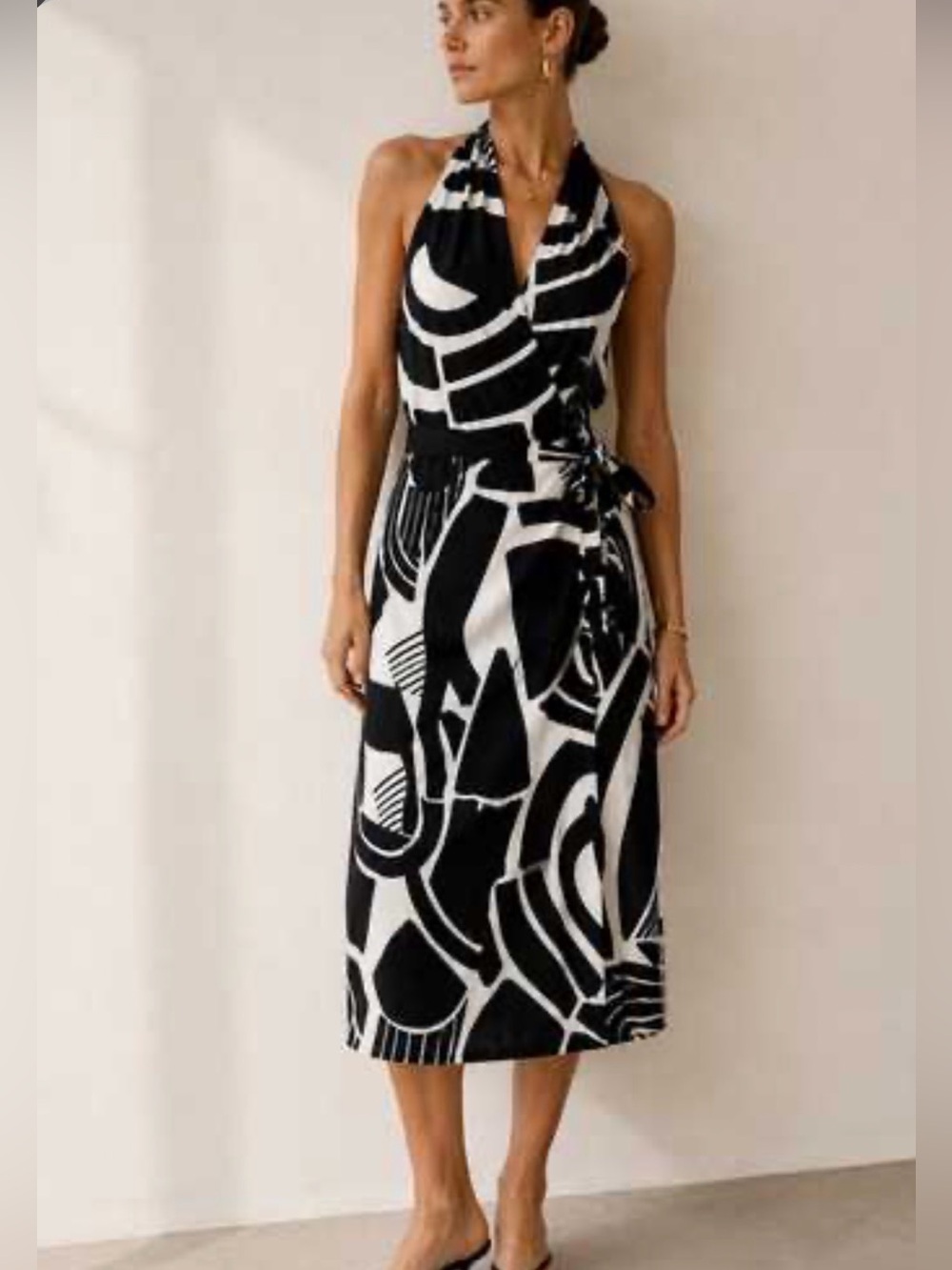 Zara Women's The Nicole Dress Halter Style Navy & White Wrap Backless Sz XL
